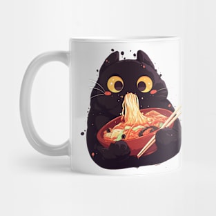 black cat eating noodles Mug